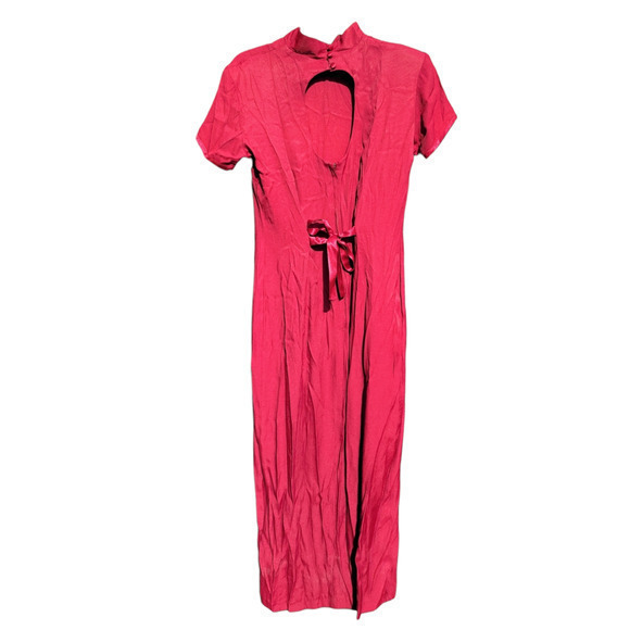 Vintage Just‎ Choon Mandarin Collar Short Sleeve Front Slit Bodycon Maxi Dress - Picture 3 of 9